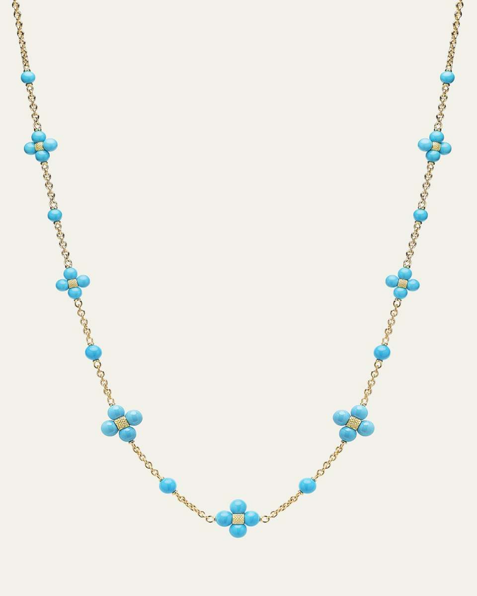 18K Yellow Gold Sequence Necklace with Turquoise